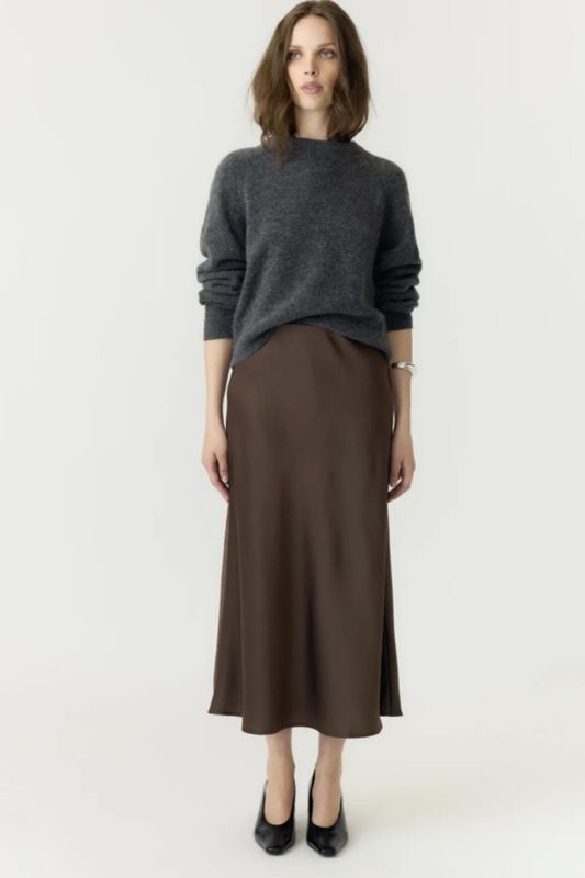 YAS Pella Midi Skjørt Chocolate Brown 