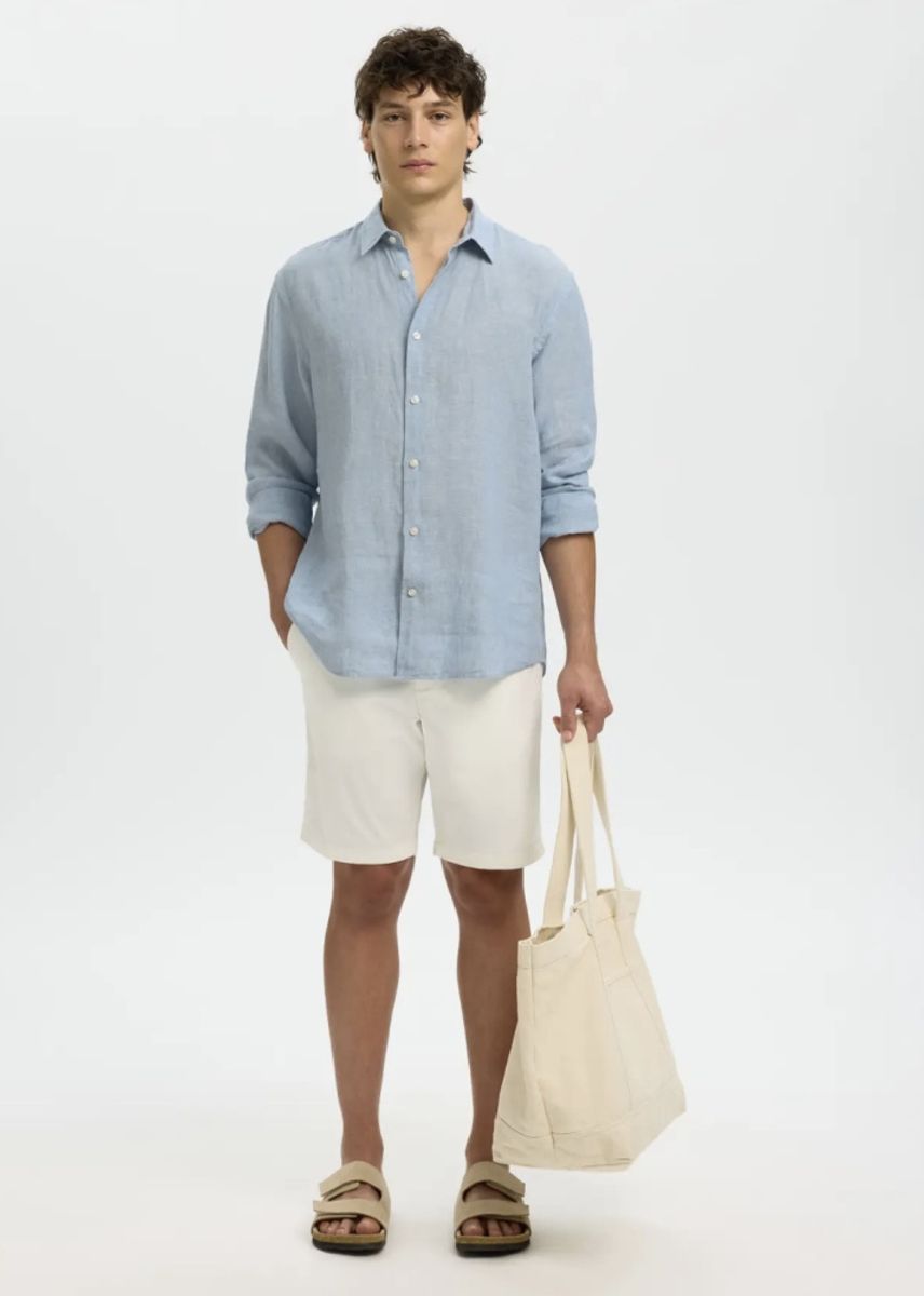 Selected Homme Claus Kylian Linen Shirt Blue Fog White