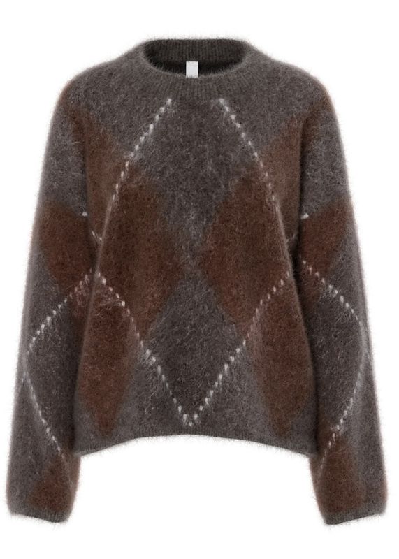 YAS Argy Mohair Blend Knit Pullover Coffee Bean incence/sepia/oatmeal