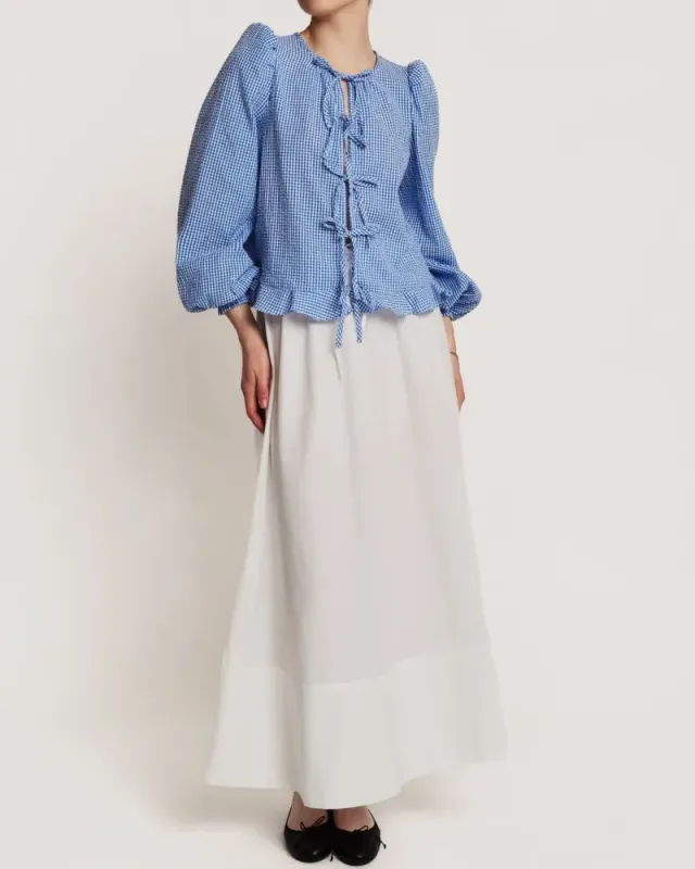 by TiMo Seersucker Bow Blouse Blue Checks