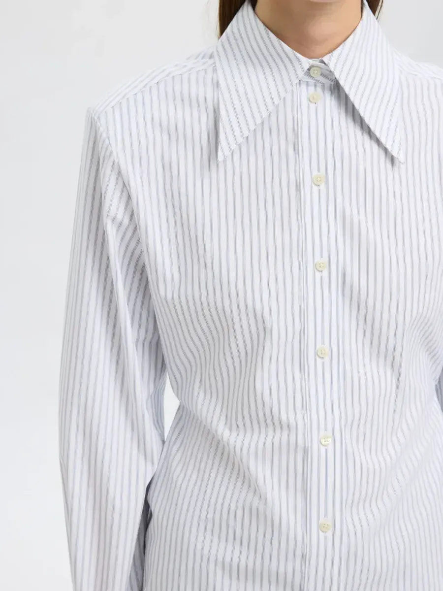 Selected Femme Nicolina Slim Shirt Bright White Blue Stripe