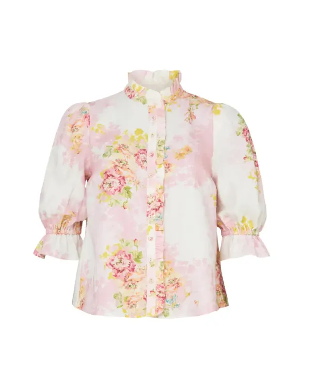 byTiMo Linen Ruffle Blouse Rose Amore
