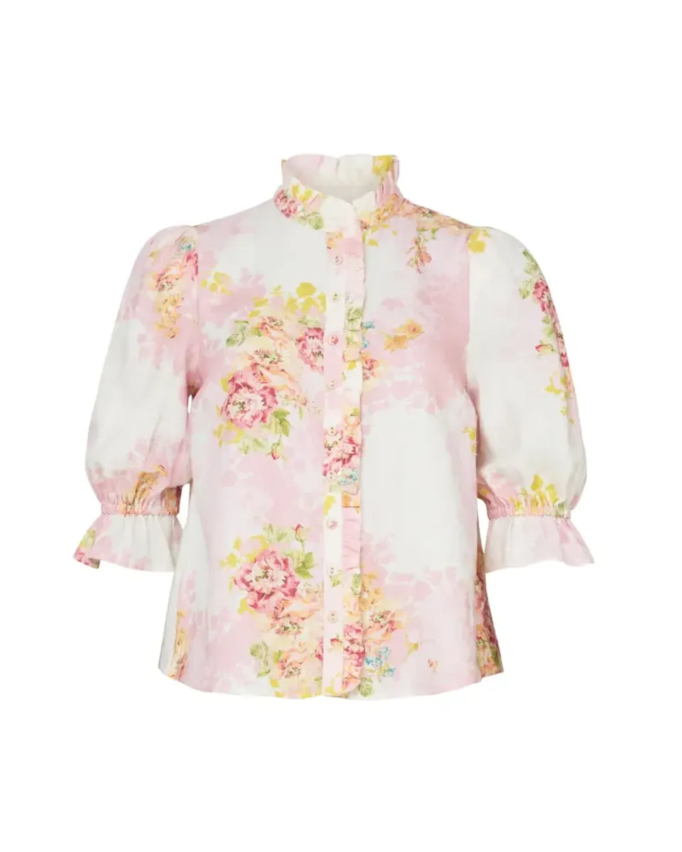 byTiMo Linen Ruffle Blouse Rose Amore