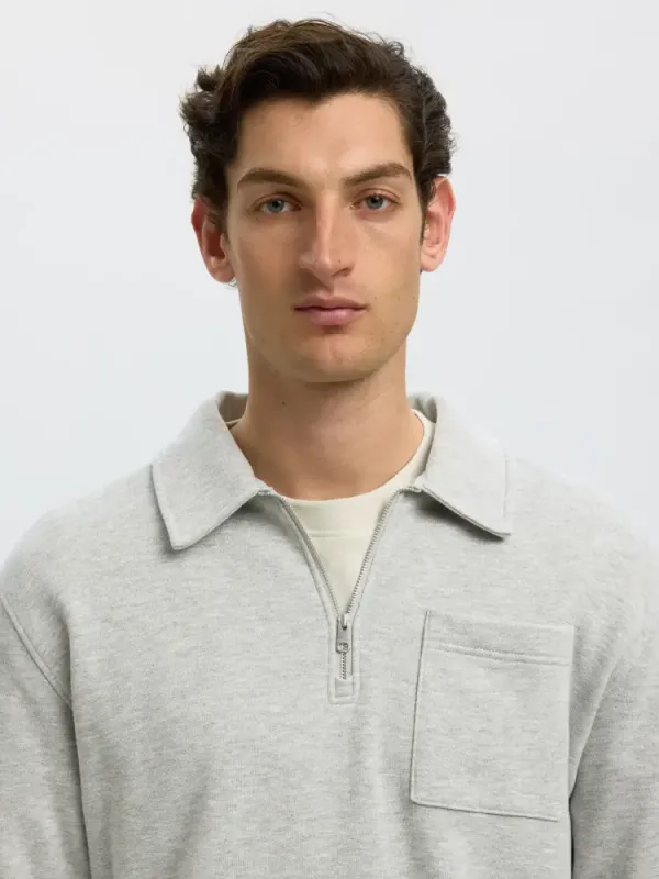Selected Homme SCOTT LS HALF ZIP SWEAT Light Grey Melange