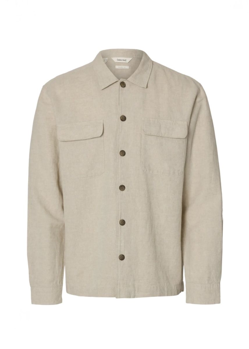 Selected Homme Motto Leroy Linen Blend Overshirt Pure Cashmere W. WHITE