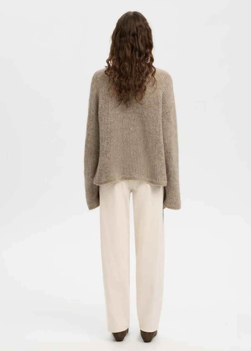 Selected Femme LULU LOOSE LS KNIT O-NECK Cashmere Chocolate Chips