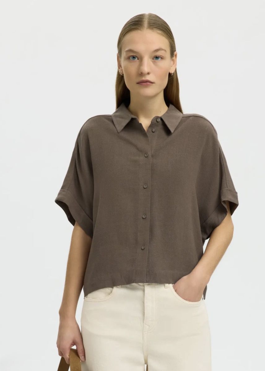 Selected Femme Viva Cropped Sun Shirt Chocolate Chip