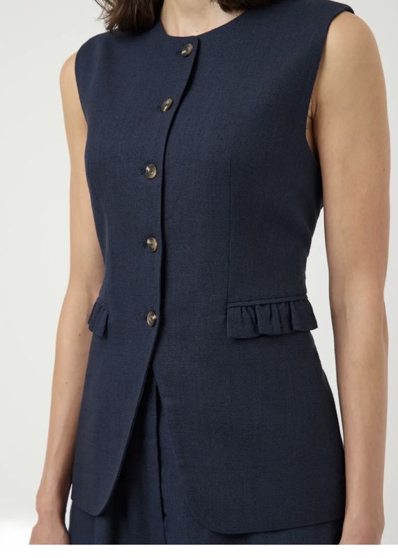YAS Agana Linen Blend Waistcoat Navy Blazer