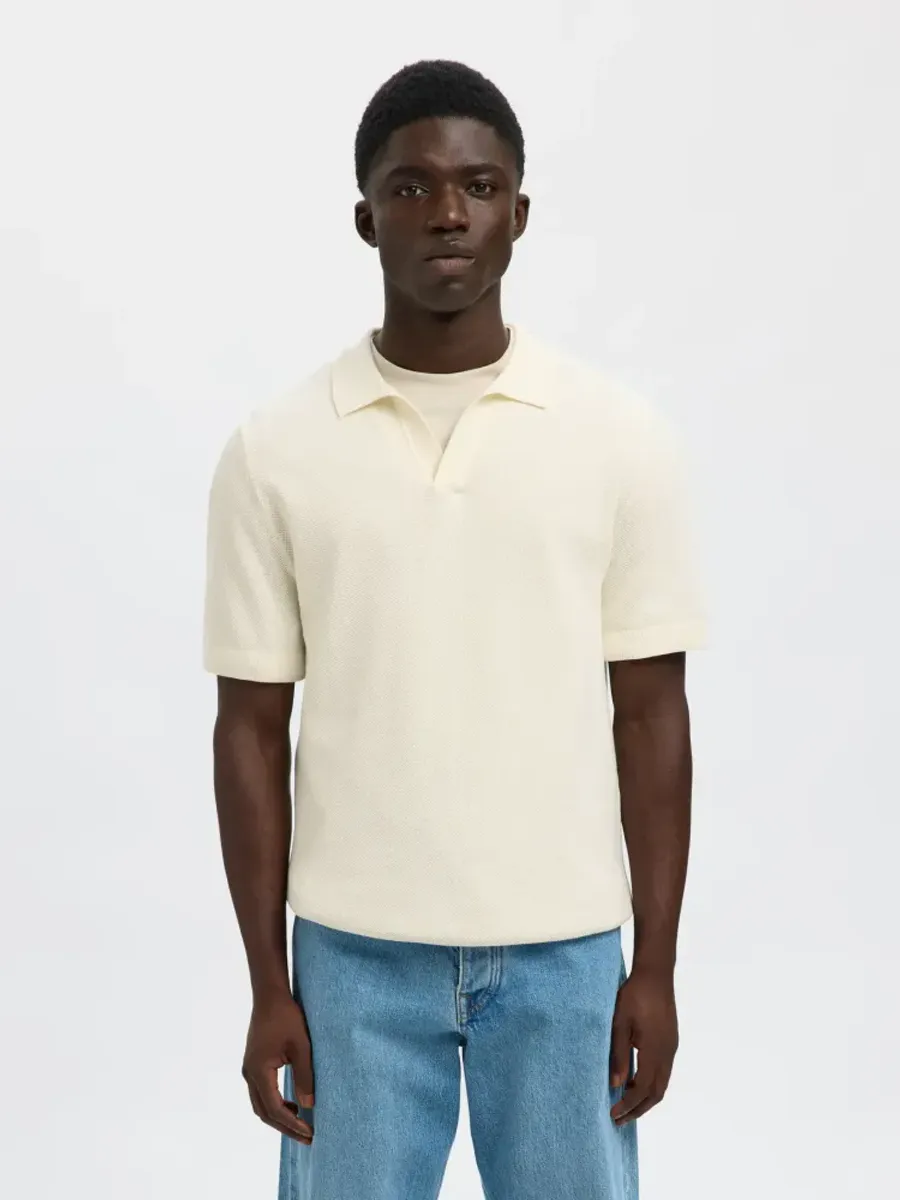 COLIBRI SS KNIT STRUCTURE OPEN POLO Egret