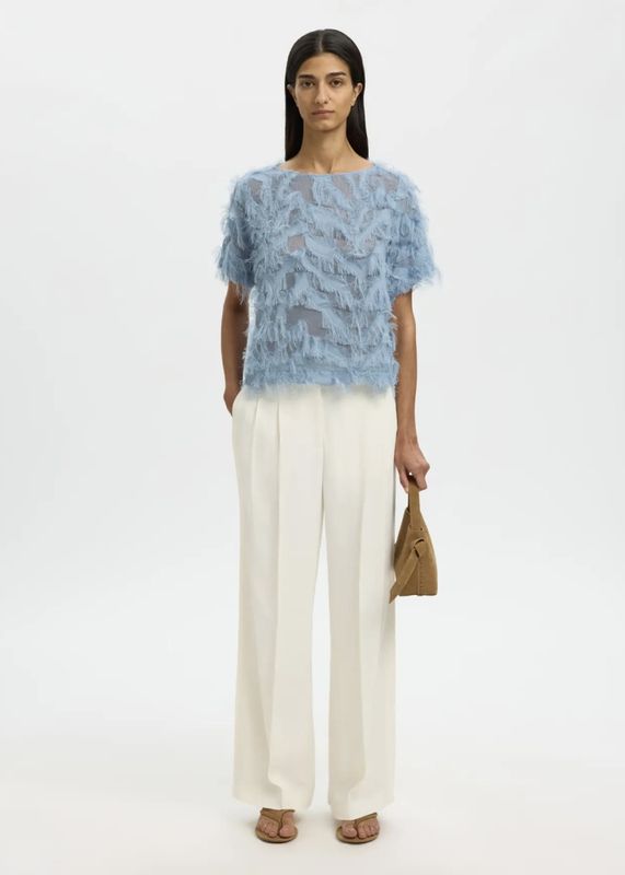 Selected Femme Myline Boat Neck Top Dusty Blue 