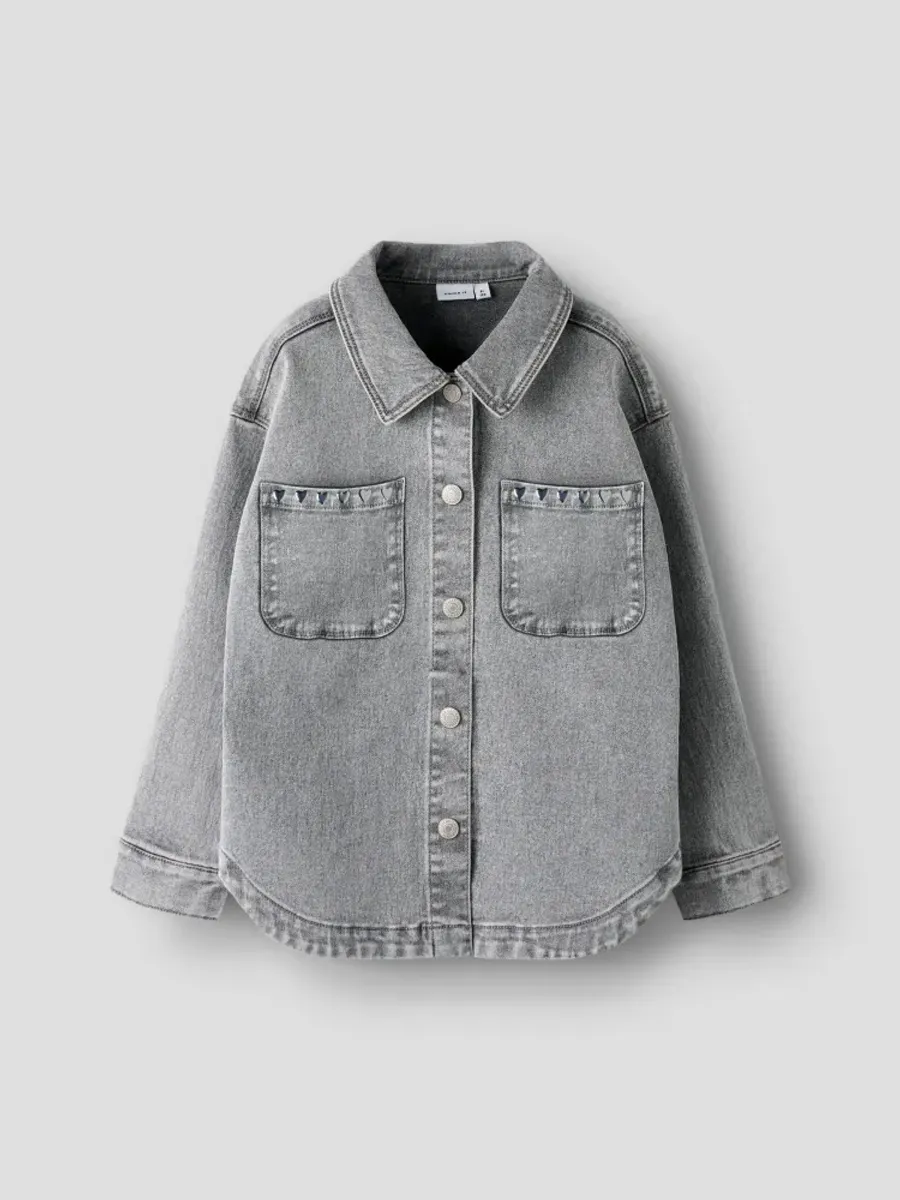 Name It Everlyn Shacket Light Grey Denim Heart Studs