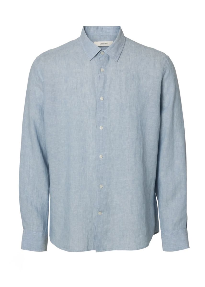 Selected Homme Claus Kylian Linen Shirt Blue Fog White