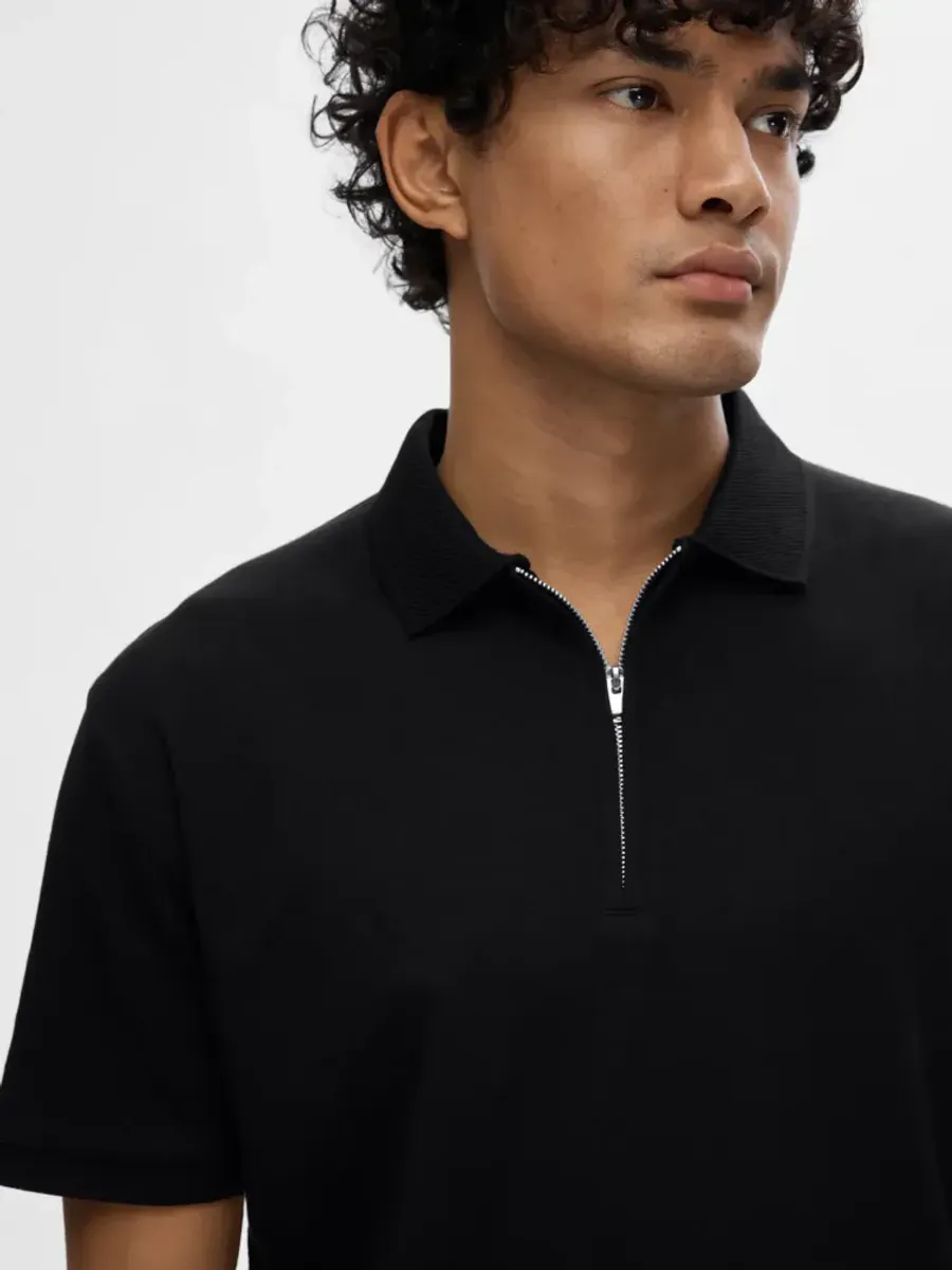 Selected Homme Fave Zip Polo Black