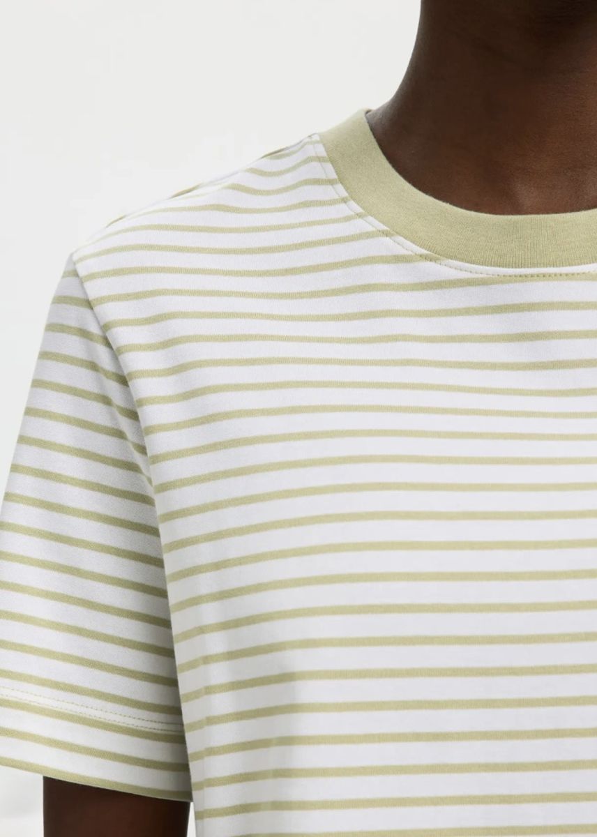 Selected Femme Essential Striped Boxy T-shirt Lint / Bright White