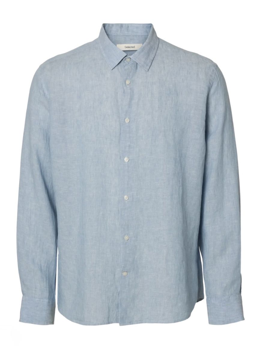Selected Homme Claus Kylian Linen Shirt Blue Fog White
