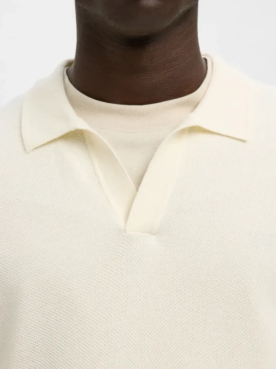 COLIBRI SS KNIT STRUCTURE OPEN POLO Egret