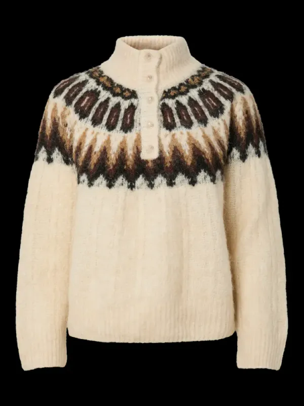 YAS Domina Wool Blend Knit Pullover Wood Ash W. Dijon/Shaved Chocolate