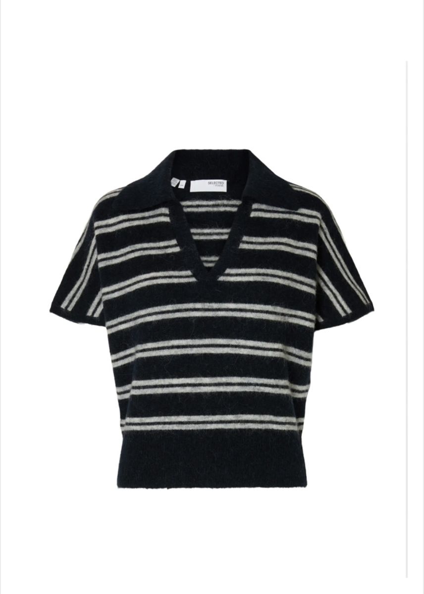 Selected Femme  Lulu Knit Polo Dark Sapphire Stripes 