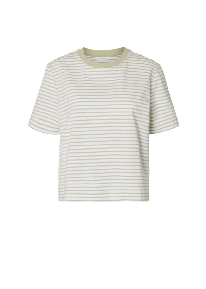 Selected Femme Essential Striped Boxy T-shirt Lint / Bright White