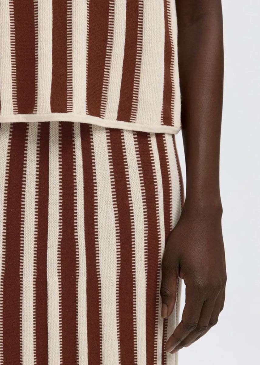 Selected Femme  Lina Knit O- Neck Birch Stripes/ Cherry Mahogny