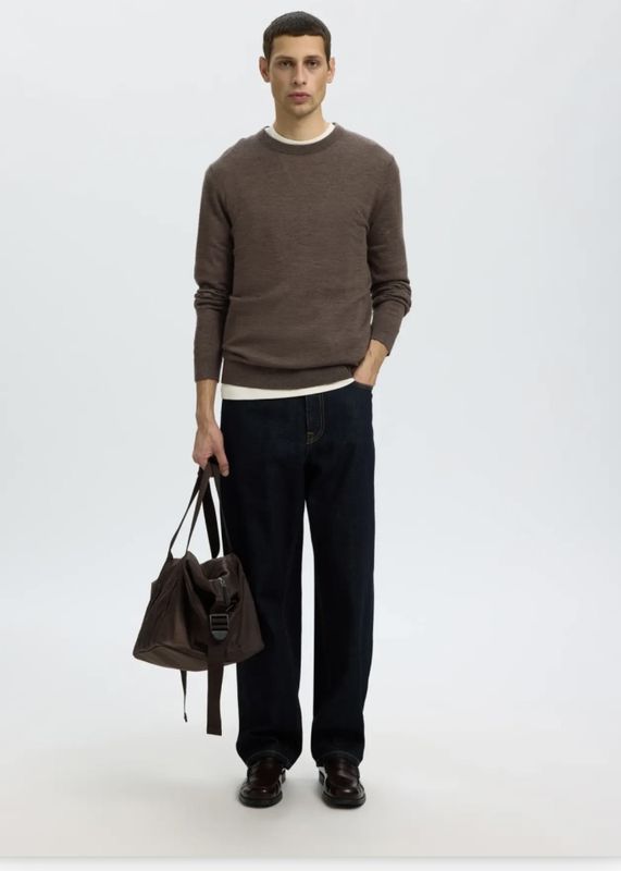 Selected Man Tray Knit Merino Crew Delicioso 100% Merinoull