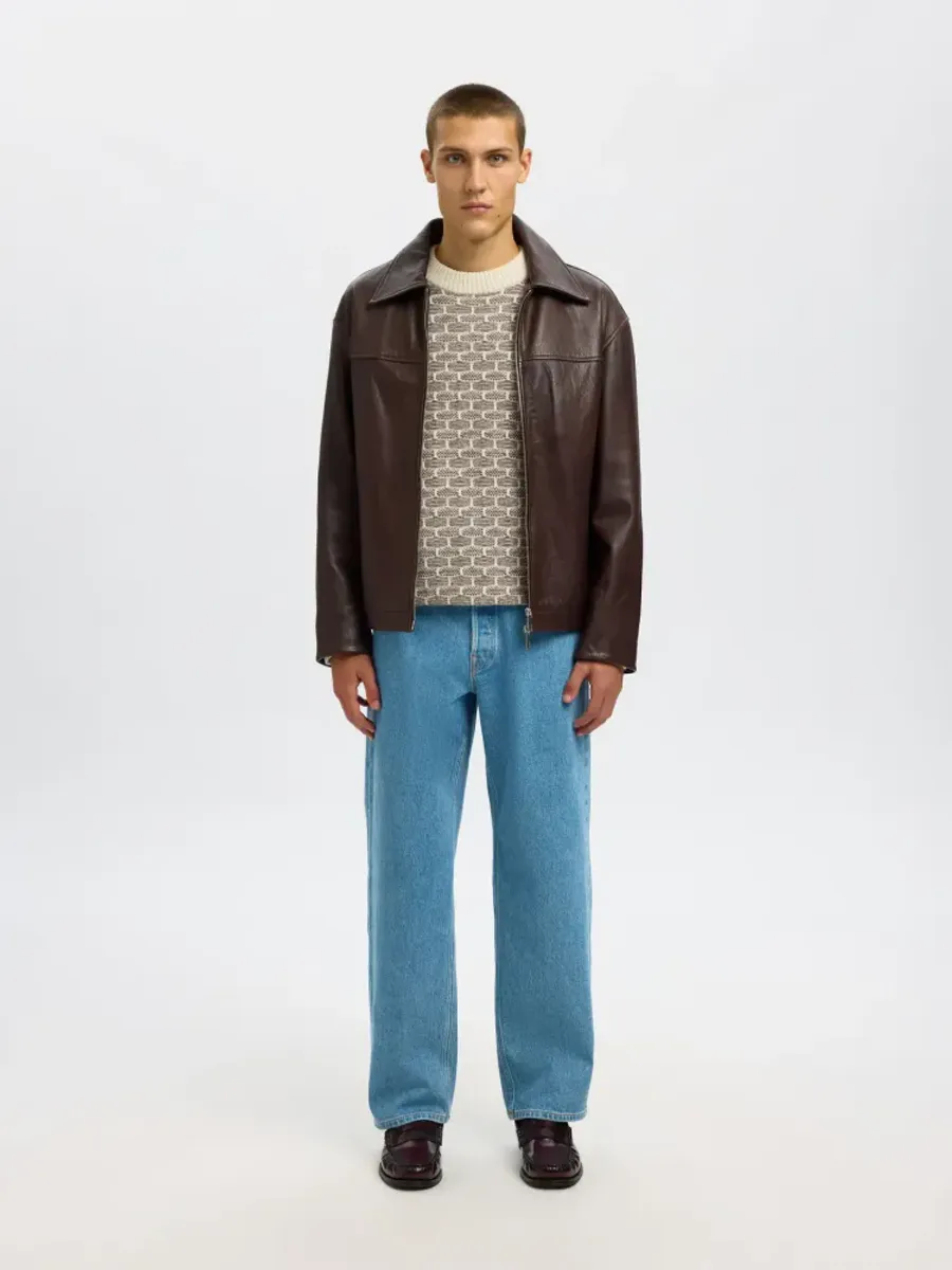 Selected Homme Keith Knit Relaxed Crew Neck Egret Demitasse-Angora