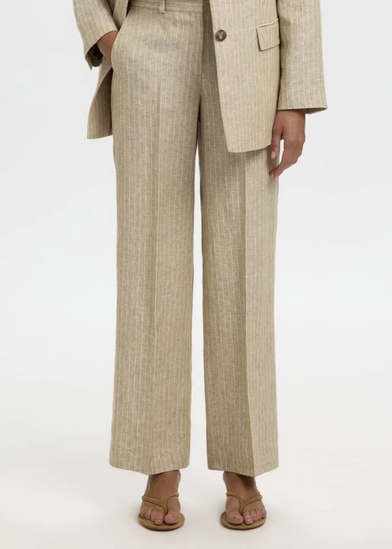 Selected Femme  Wide Ida Linen Pant Weathered Teak Pinstripe