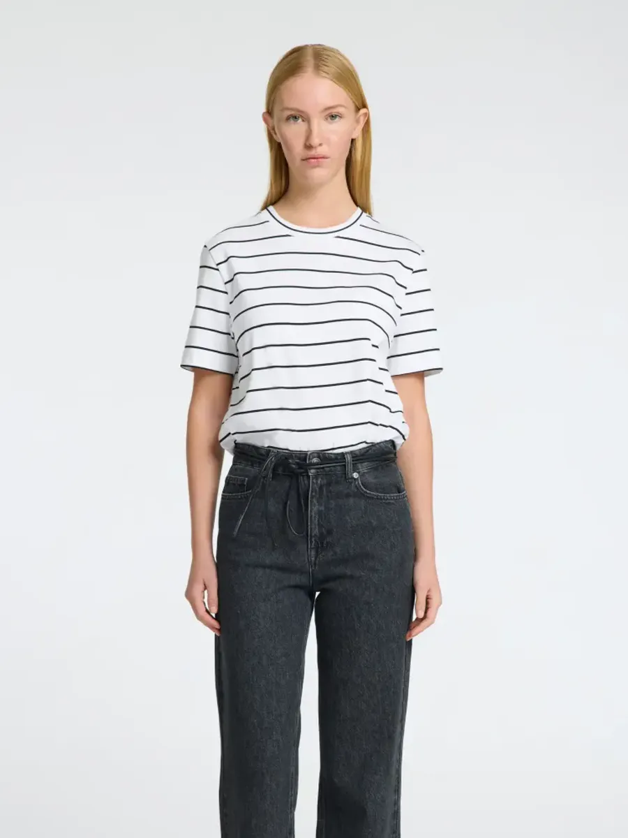 Selected Femme Essential Striped Boxy T-shirt BRIGHT WHITE - Black